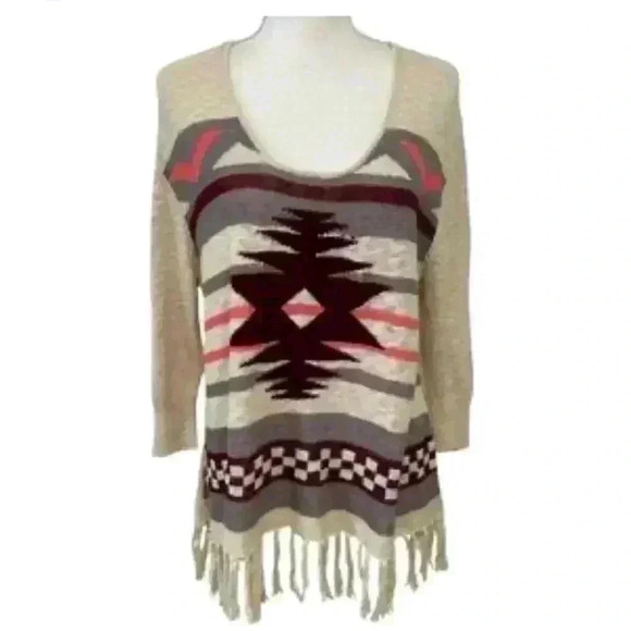 American Rag Cie Aztec Boho Sweater Size Medium with Tassels/ Fringe. - Picture 1 of 6